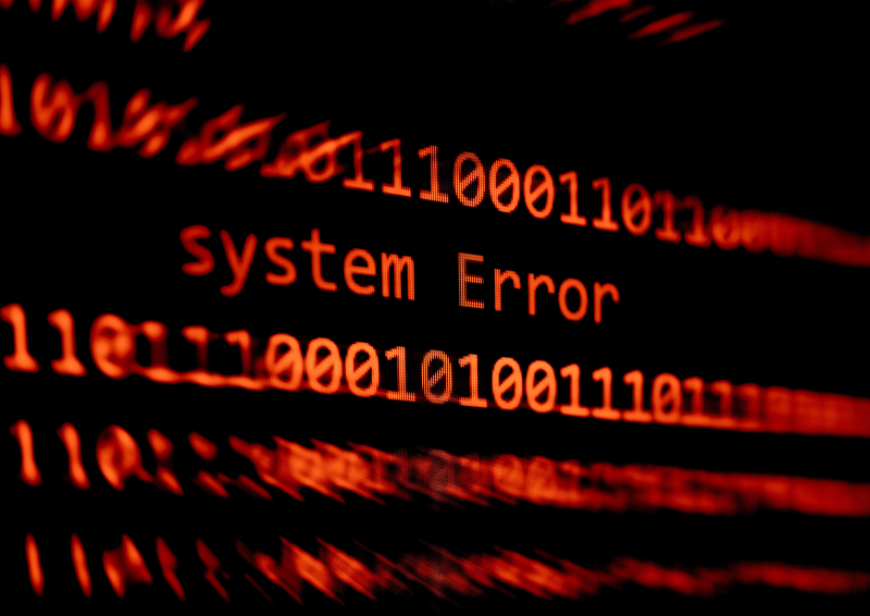 A digital screen displays a system error message 